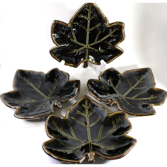Mikasa Leaf 9" Stoneware Brown Retired 4 pc 9x9 7/8" - Picture 1 of 11
